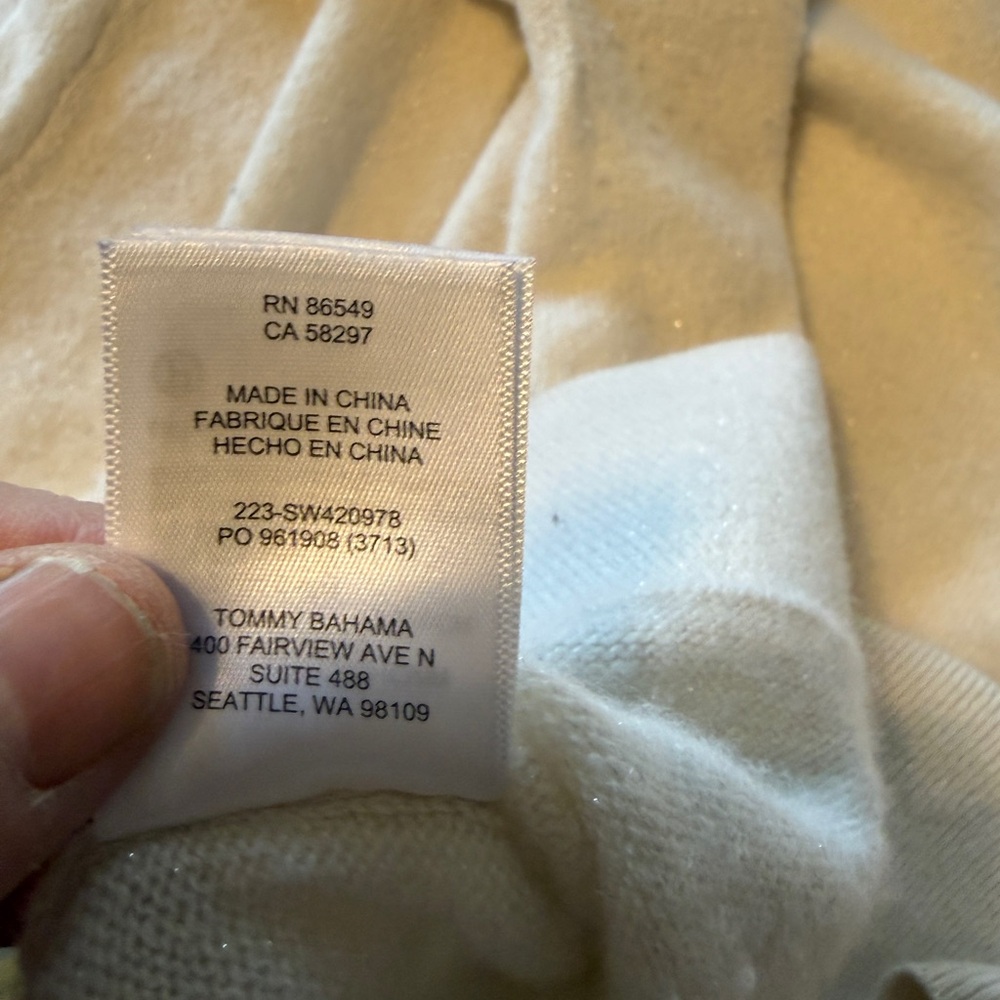 Tommy Bahama Cashmere Beaded V Neck Sweater L Cream - Picture 12 of 13
